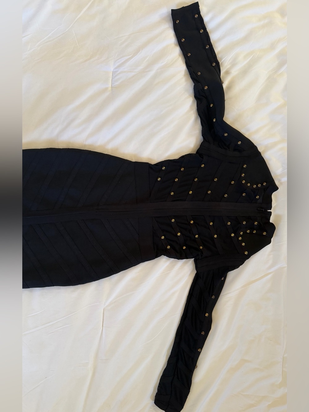 Black Long Sleeve Studded Bodycon Dress